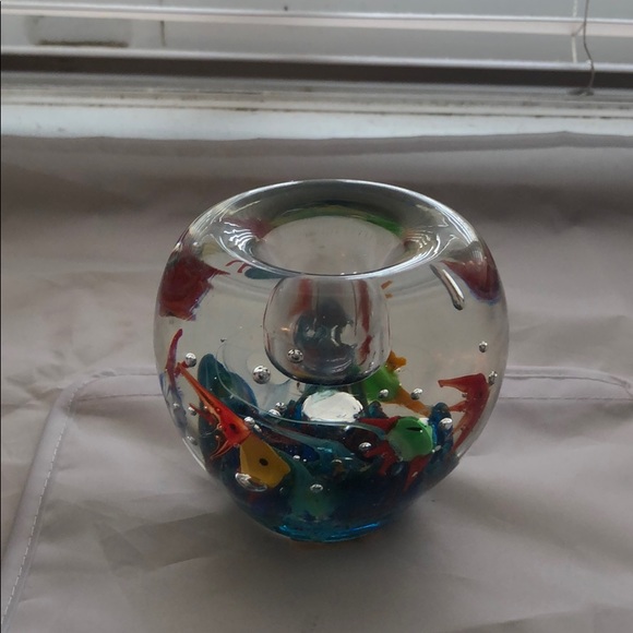 Murano Glass Paperweight Aquarium Candle Holder - Picture 4 of 7